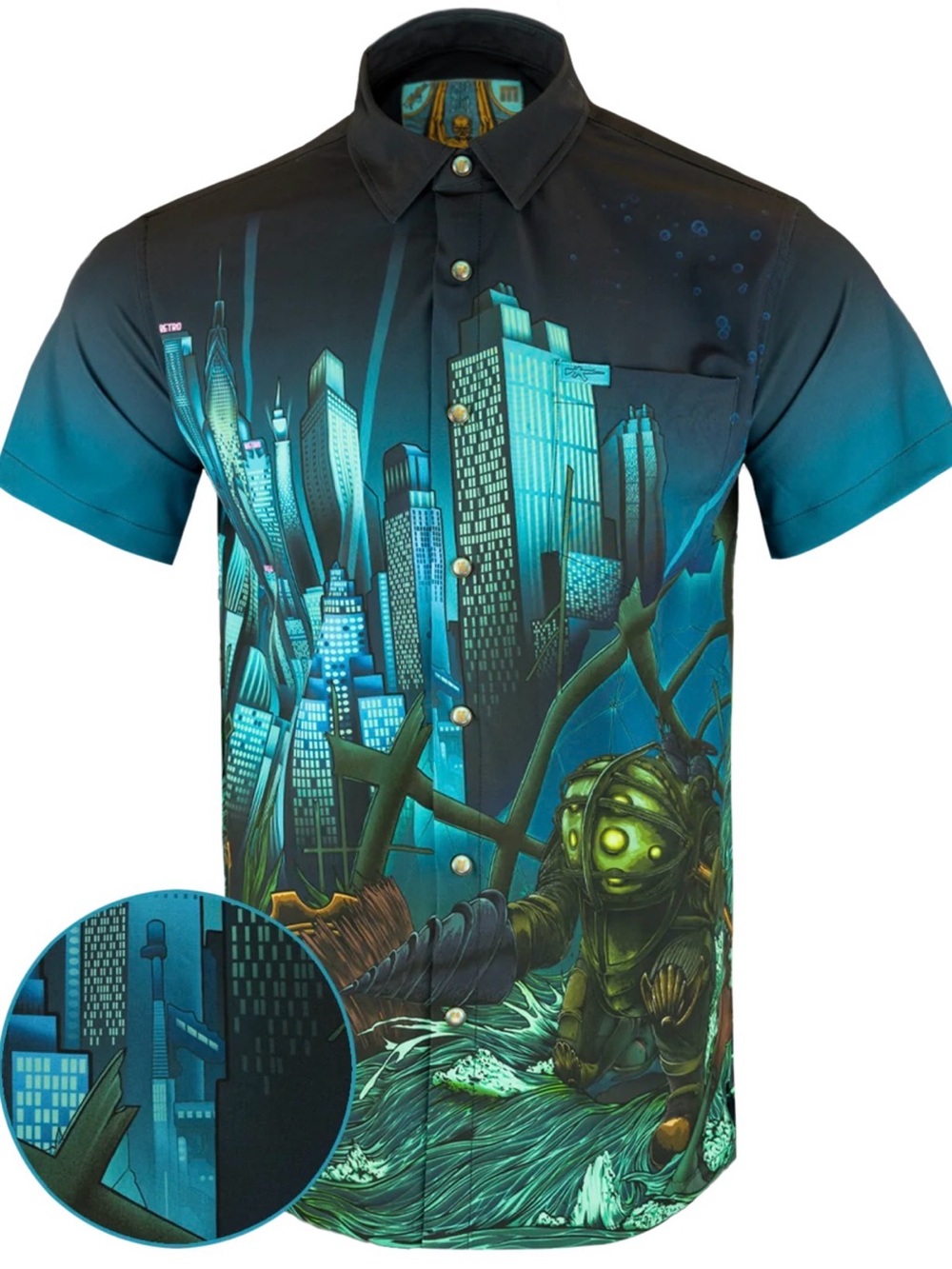 Retro Rifle Deep Blue Button Down - 4XL